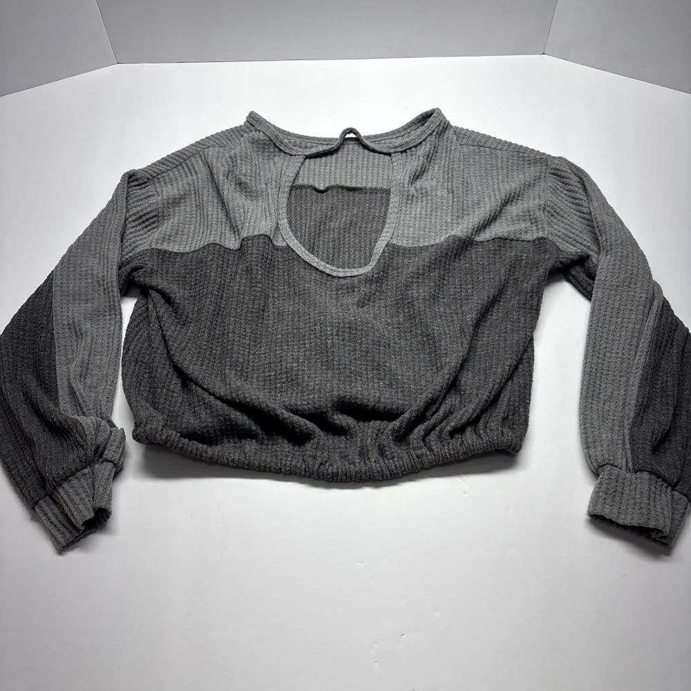 Hollister Sweater Women S Gray Pullover L Color Block Drawstring Cutout Back